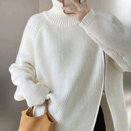 Women's Zip Turtleneck Sweater – Long Zipper High Neck Pullover