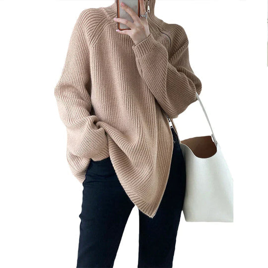 Women's Zip Turtleneck Sweater – Long Zipper High Neck Pullover