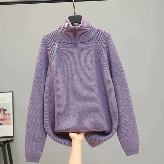 Women's Zip Turtleneck Sweater – Long Zipper High Neck Pullover