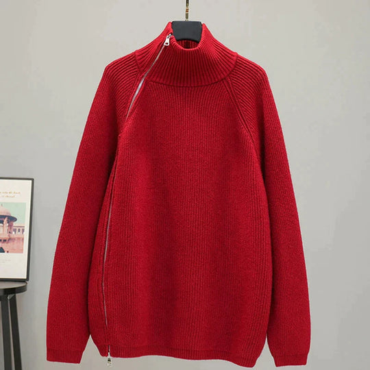 Women's Zip Turtleneck Sweater – Long Zipper High Neck Pullover
