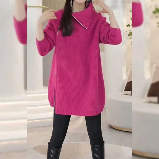 Women's Zip Turtleneck Sweater – Long Zipper High Neck Pullover