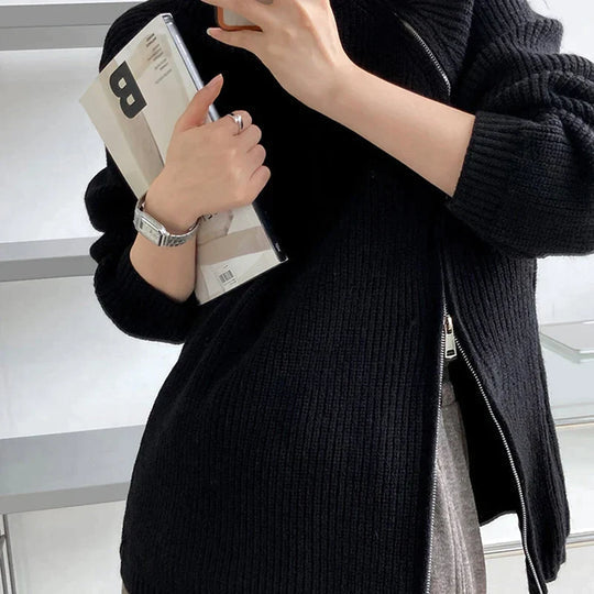 Women's Zip Turtleneck Sweater – Long Zipper High Neck Pullover
