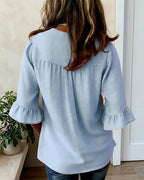 Women's Ruffle Front Blouse – Button Detail Flowy Long Sleeve Blouse