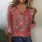 Women's Oriental Print Boho Blouse – Relaxed Patterned Blouse