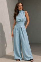 Women's Sleeveless Two-Piece Set – Wide Leg Pants Set