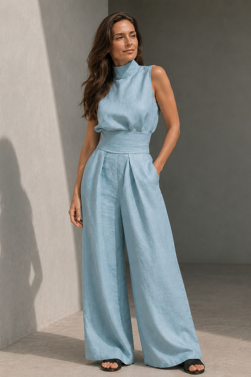 Women's Sleeveless Two-Piece Set – Wide Leg Pants Set