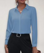 Women's Button Front Office Blouse – Classic Long Sleeve Work Blouse