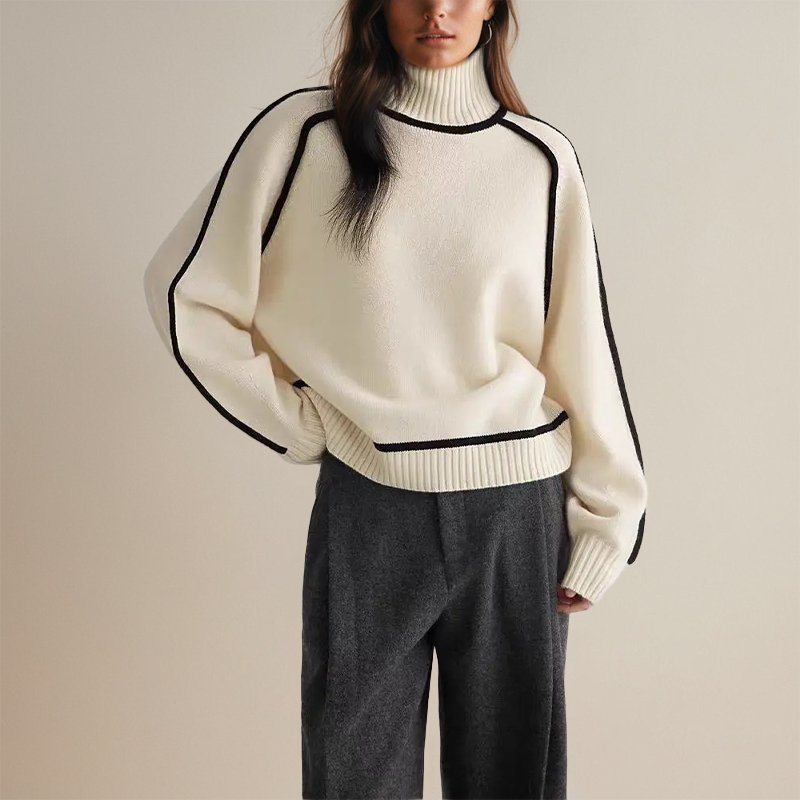 Women's Color Block Turtleneck Sweater – Long Sleeve High Neck Pullover