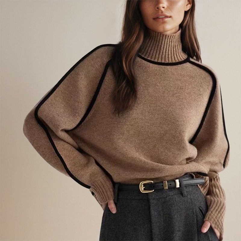 Women's Color Block Turtleneck Sweater – Long Sleeve High Neck Pullover