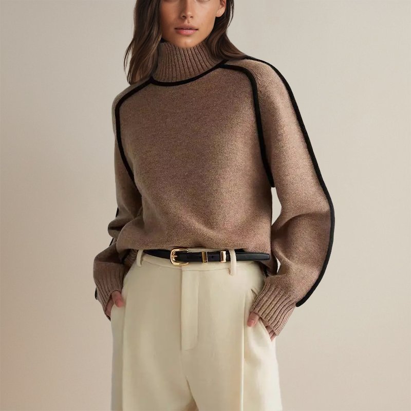 Women's Color Block Turtleneck Sweater – Long Sleeve High Neck Pullover