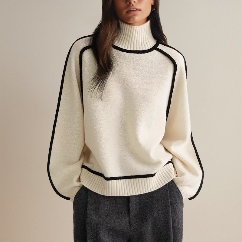 Women's Color Block Turtleneck Sweater – Long Sleeve High Neck Pullover