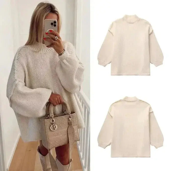 Women's Slouchy Knit Sweater – Oversized Autumn Pullover
