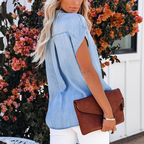 Women's Denim Look Blouse – Short Sleeve Casual Blouse – Lotte