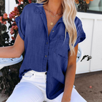Women's Denim Look Blouse – Short Sleeve Casual Blouse – Lotte