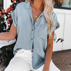 Women's Denim Look Blouse – Short Sleeve Casual Blouse – Lotte