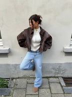 Women's Oversized Bomber Jacket – Zip-Up Relaxed Jacket