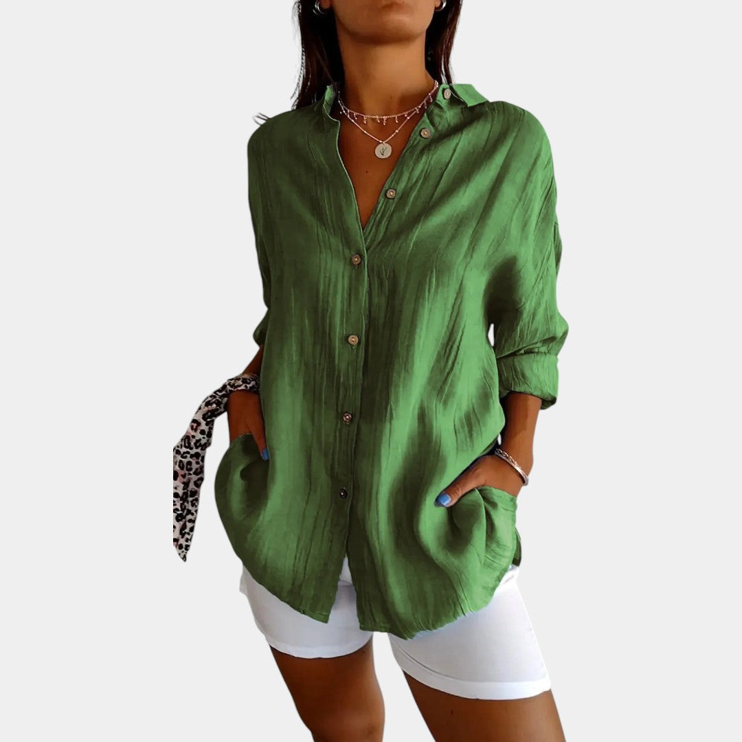 Women's Loose Fit Blouse – Relaxed Long Sleeve Everyday Blouse