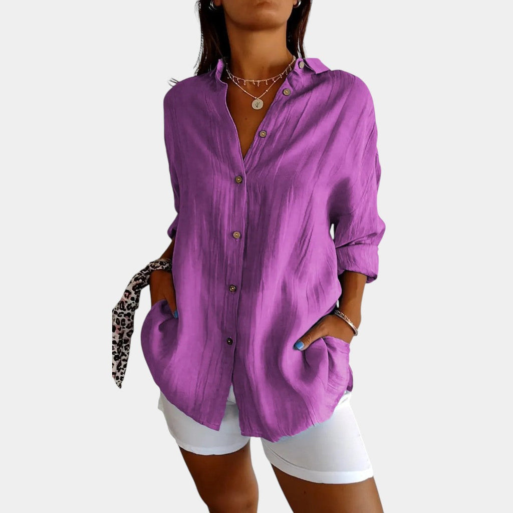 Women's Loose Fit Blouse – Relaxed Long Sleeve Everyday Blouse