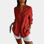 Women's Loose Fit Blouse – Relaxed Long Sleeve Everyday Blouse