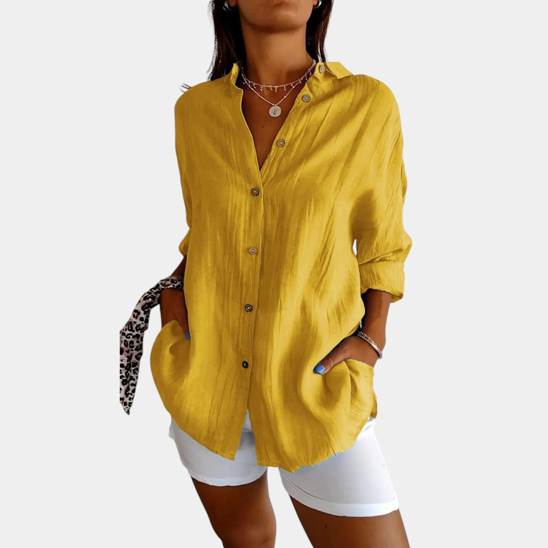 Women's Loose Fit Blouse – Relaxed Long Sleeve Everyday Blouse