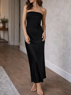 Women's Strapless Backless Maxi Dress – Pleated Open Back Formal Dress
