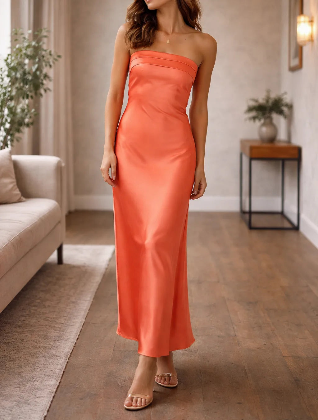 Women's Strapless Backless Maxi Dress – Pleated Open Back Formal Dress