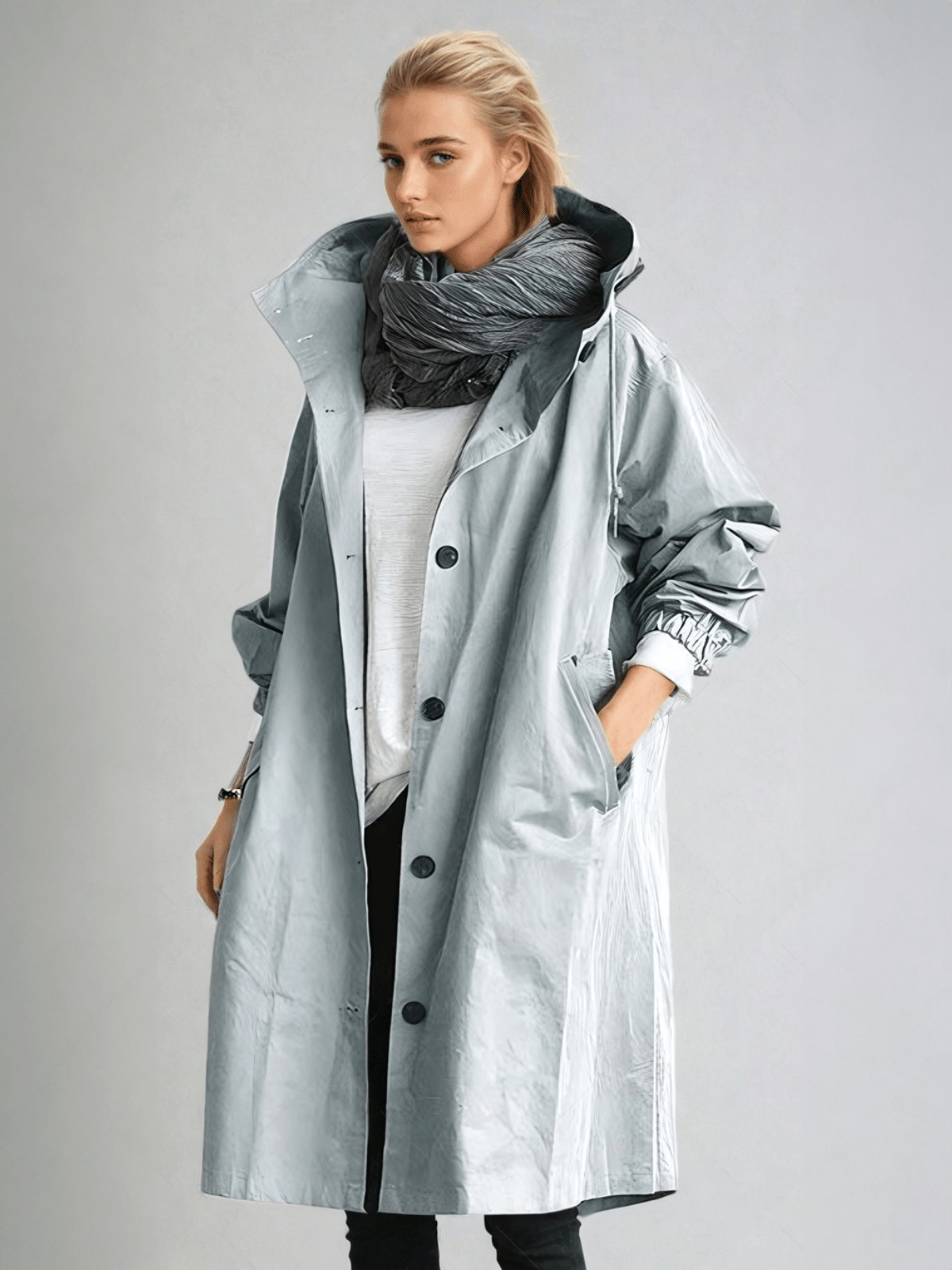Women's Water-Repellent Trench Coat – Hooded Long Raincoat
