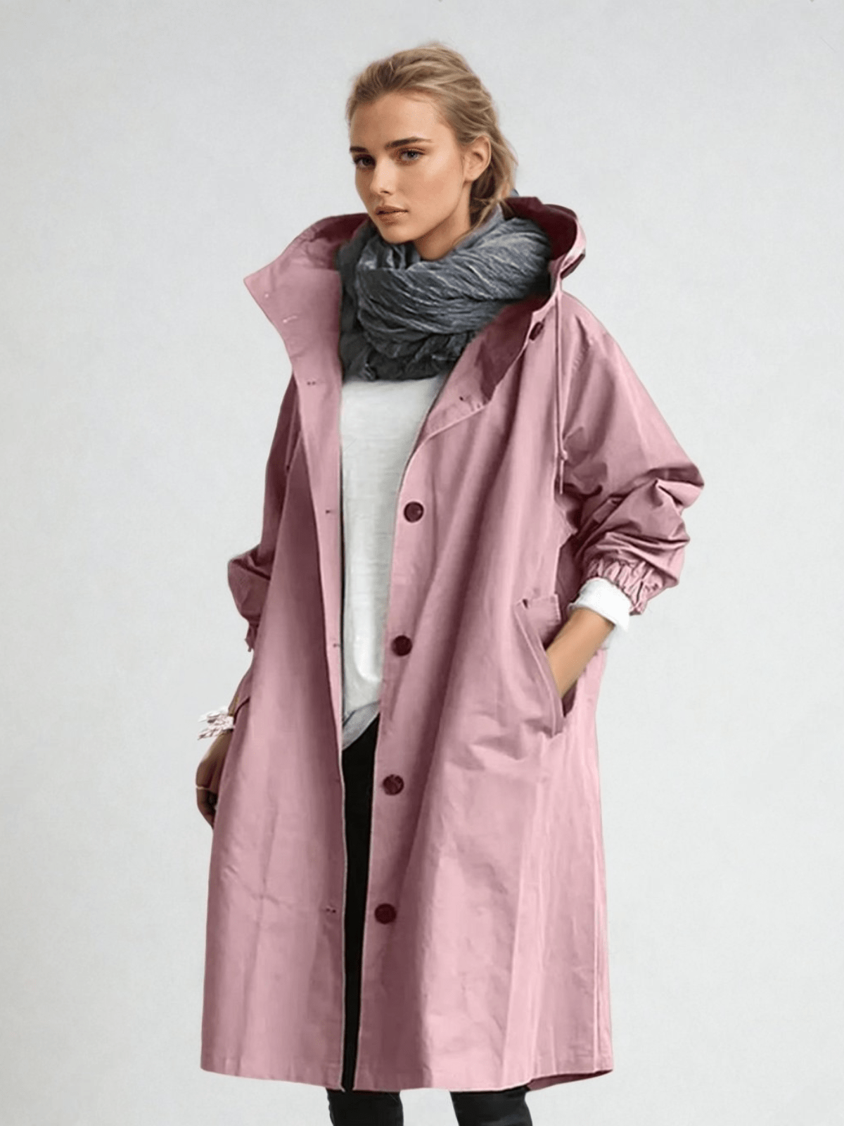 Women's Water-Repellent Trench Coat – Hooded Long Raincoat