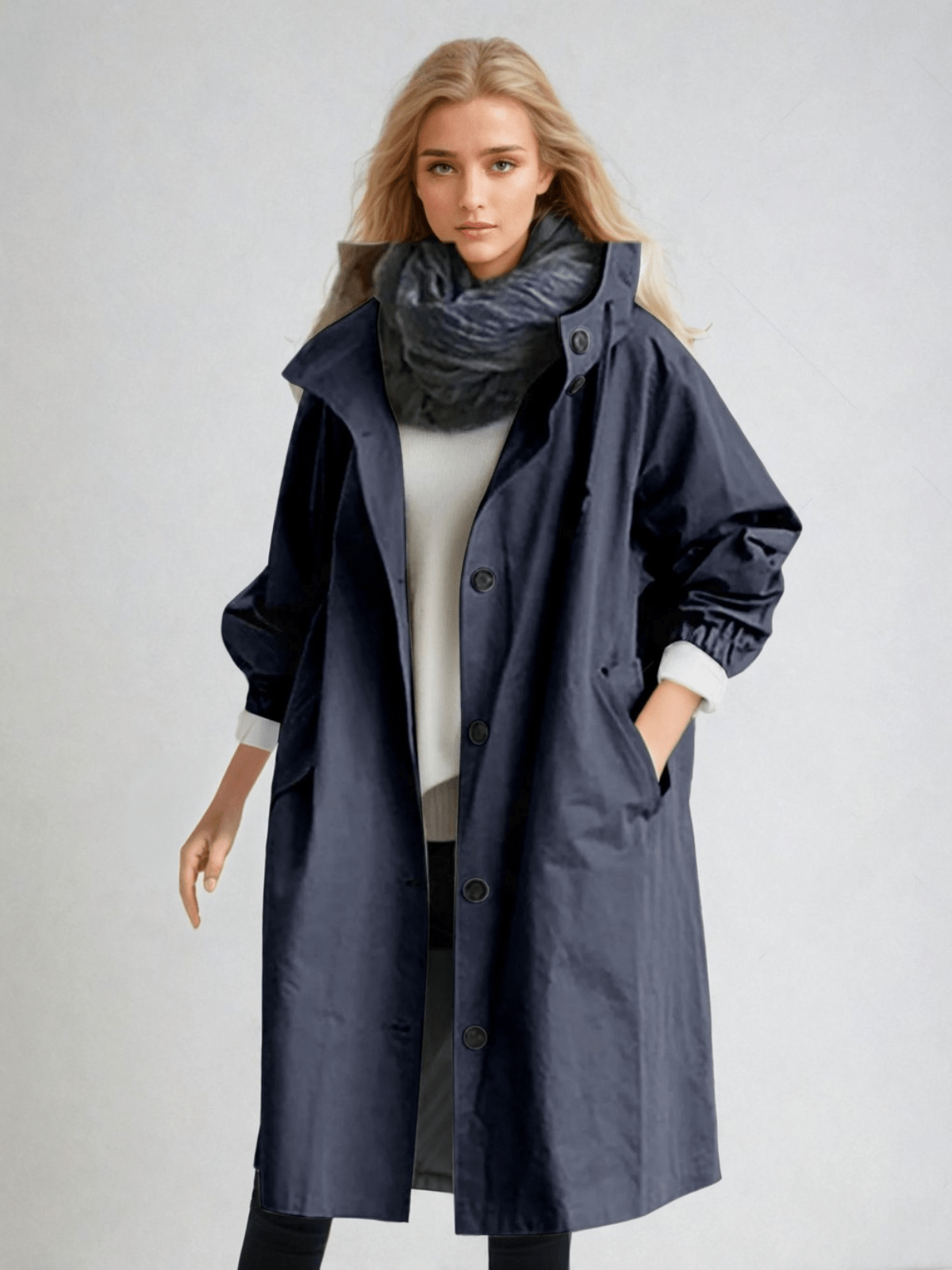Women's Water-Repellent Trench Coat – Hooded Long Raincoat