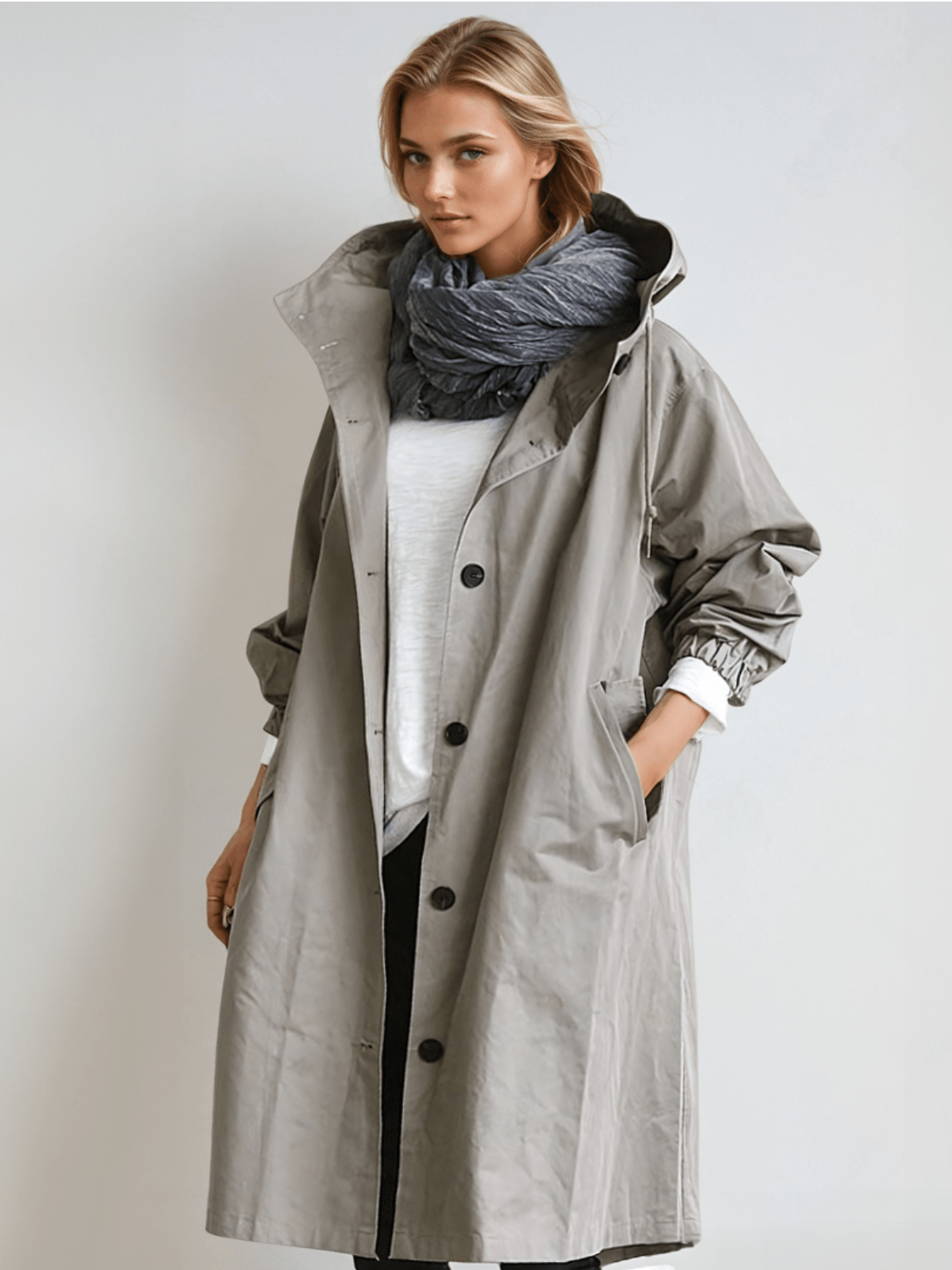 Women's Water-Repellent Trench Coat – Hooded Long Raincoat