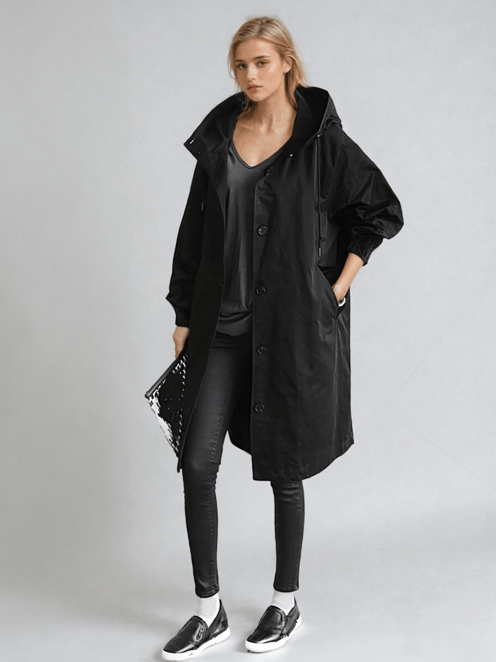 Women's Water-Repellent Trench Coat – Hooded Long Raincoat