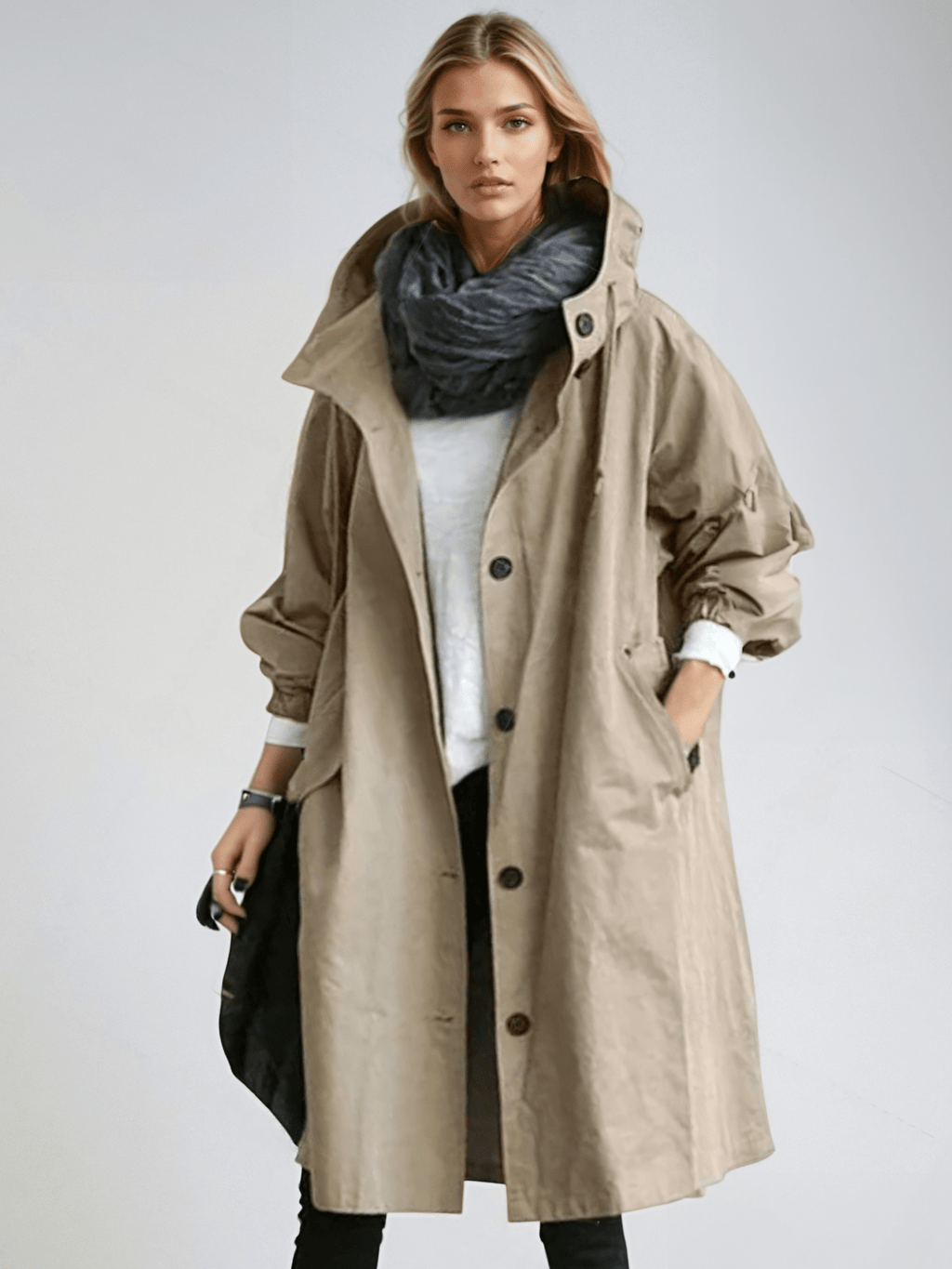 Women's Water-Repellent Trench Coat – Hooded Long Raincoat