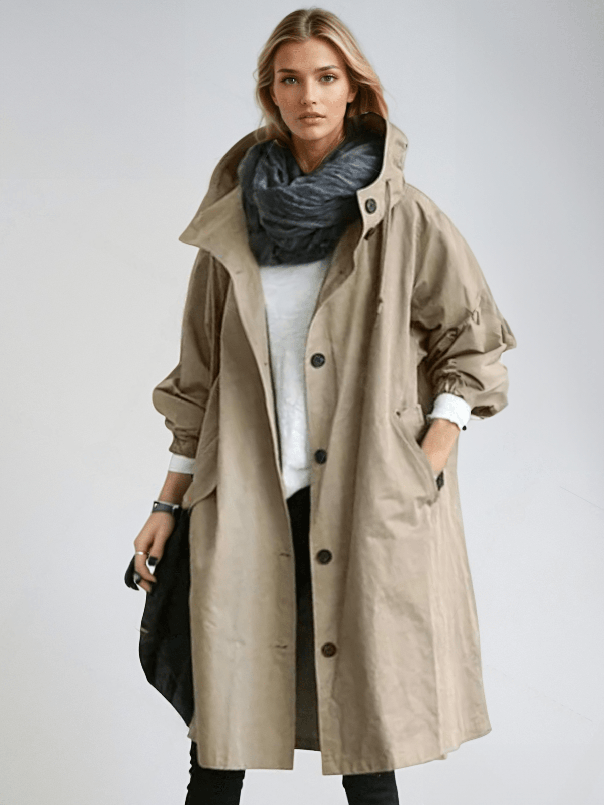 Women's Water-Repellent Trench Coat – Hooded Long Raincoat