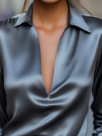 Women's V-Neck Long Sleeve Blouse – Classic Autumn Blouse