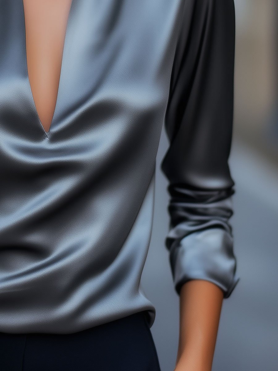 Women's V-Neck Long Sleeve Blouse – Classic Autumn Blouse