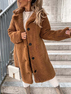 Women's Plush Teddy Overcoat – Relaxed Long Winter Coat