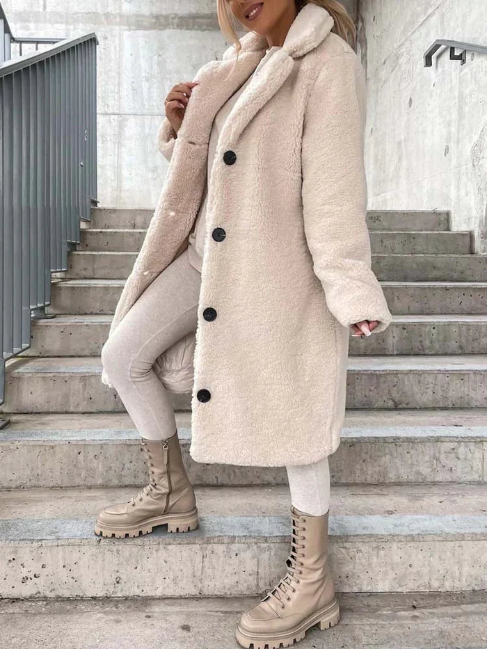 Women's Plush Teddy Overcoat – Relaxed Long Winter Coat