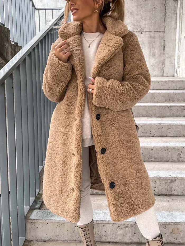 Women's Plush Teddy Overcoat – Relaxed Long Winter Coat