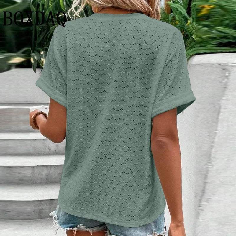 Women's V-Neck Blouse – Button Front Casual Blouse – Isabelle
