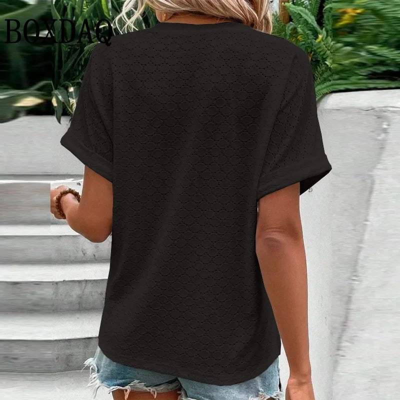 Women's V-Neck Blouse – Button Front Casual Blouse – Isabelle