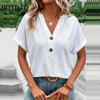 Women's V-Neck Blouse – Button Front Casual Blouse – Isabelle