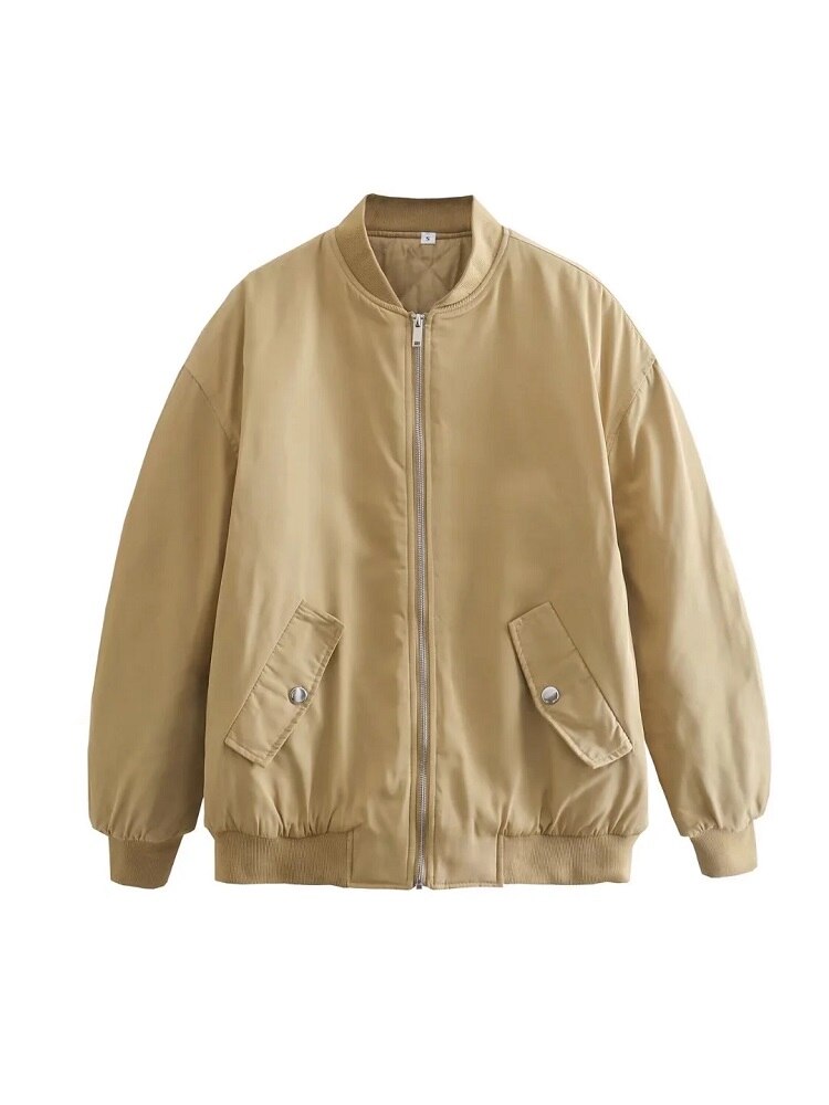 Women's Oversized Bomber Jacket – Relaxed Fit Zip-Up Jacket