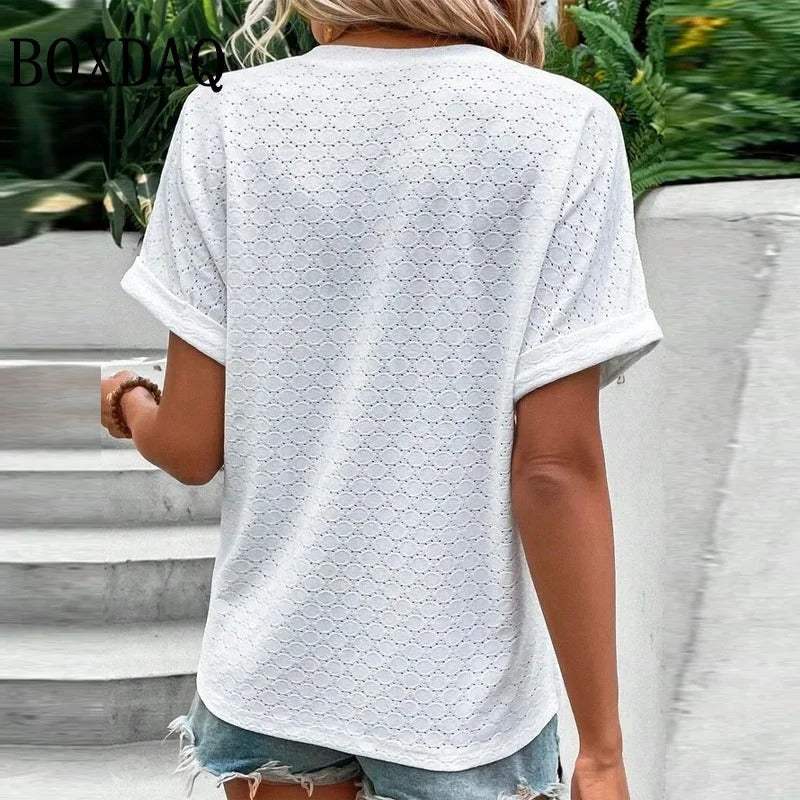 Women's V-Neck Blouse – Button Front Casual Blouse – Isabelle