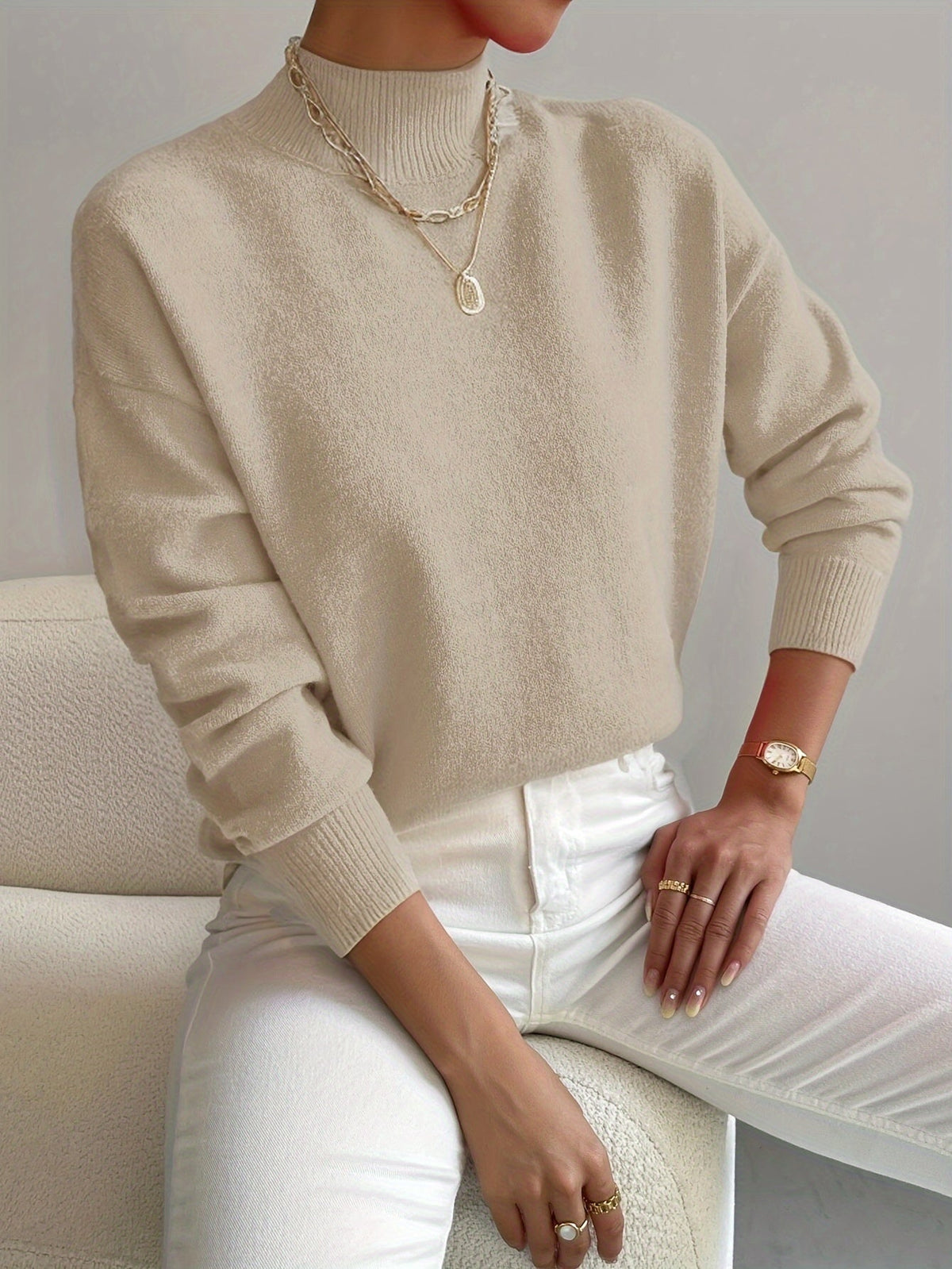 Women's Ribbed Pullover Sweater – Relaxed Long Sleeve Sweater