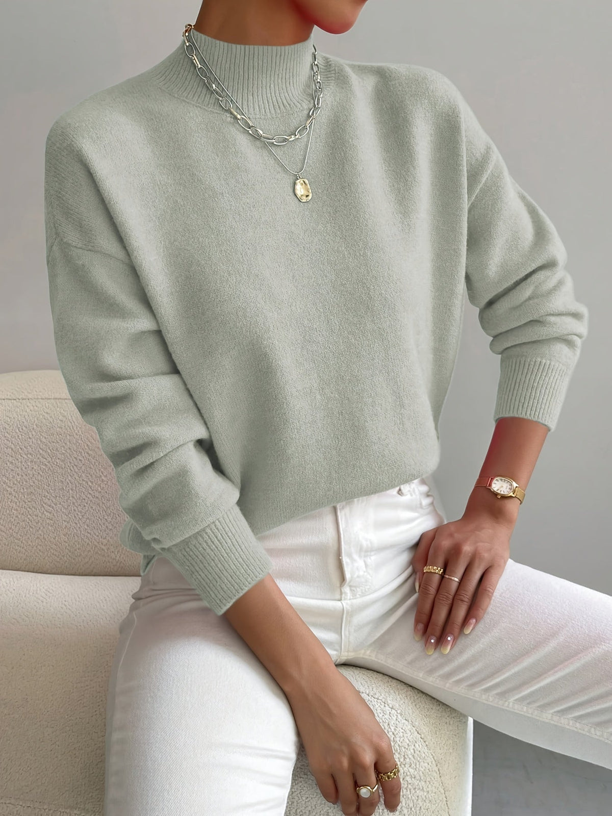 Women's Ribbed Pullover Sweater – Relaxed Long Sleeve Sweater