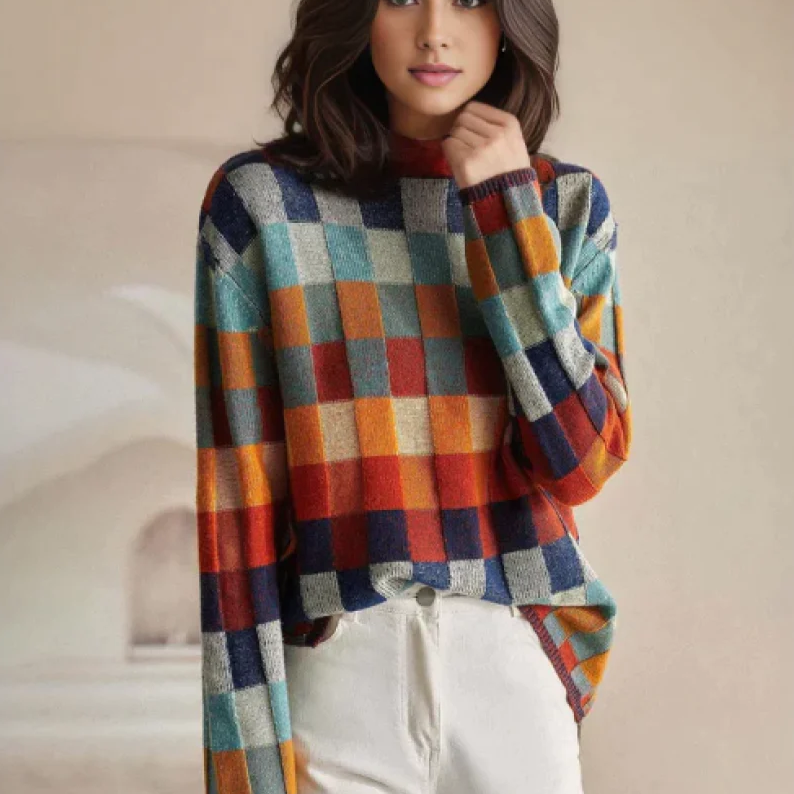 Women's Patterned Sweater – Relaxed Winter Knit Pullover