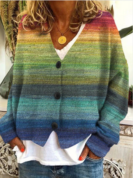 Women's V-Neck Boho Cardigan – Printed Button Front Cardigan