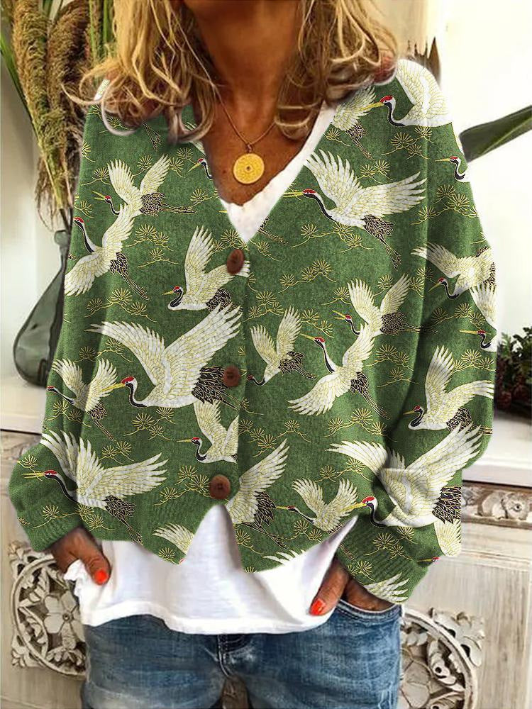 Women's V-Neck Boho Cardigan – Printed Button Front Cardigan