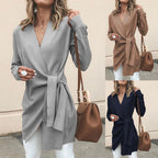Women's Wrap Front Cardigan – V-Neck Tie Waist Long Sleeve Cardigan