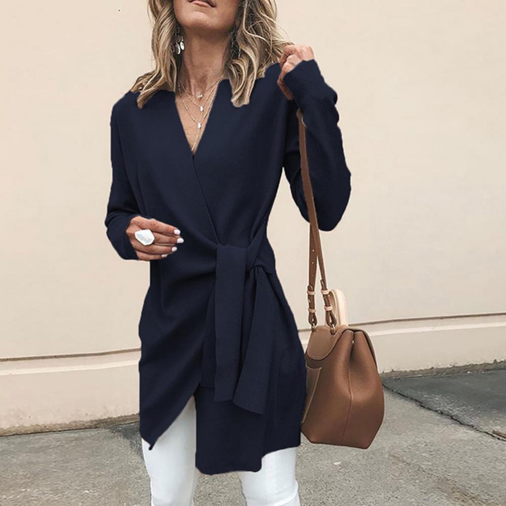 Women's Wrap Front Cardigan – V-Neck Tie Waist Long Sleeve Cardigan